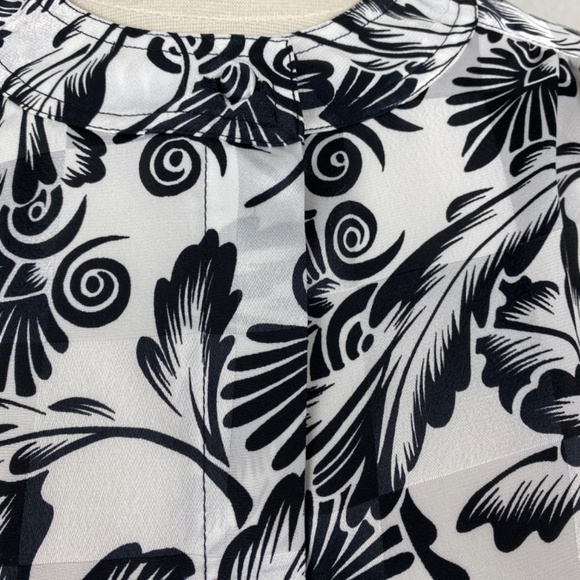 Vintage 90s Lloyd Williams Floral Blouse Size 6 Slinky Black White Long Sleeve - Picture 4 of 10